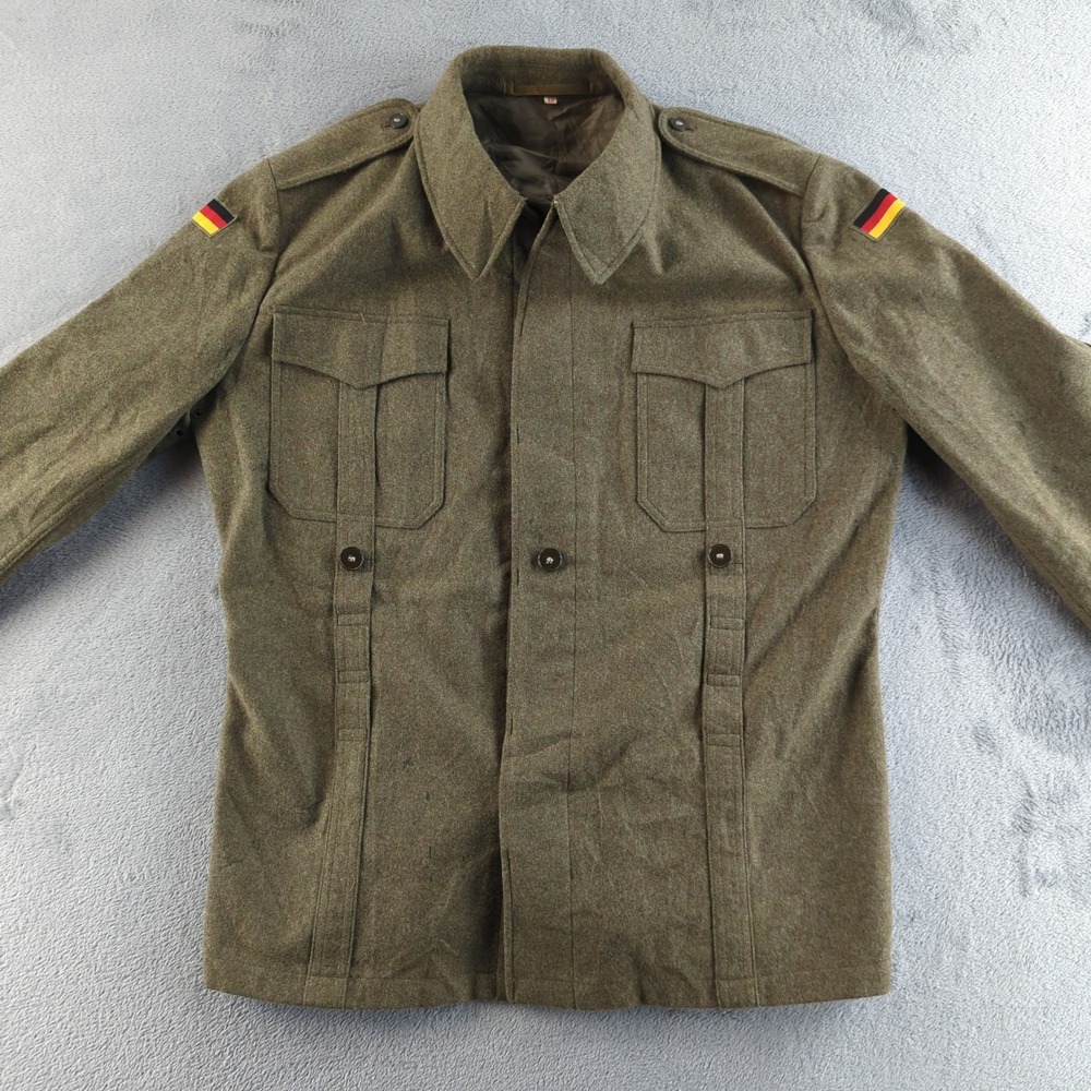 Vintage 80s German Military Field Jacket Mens Large Green Wool Bundeswehr Coat